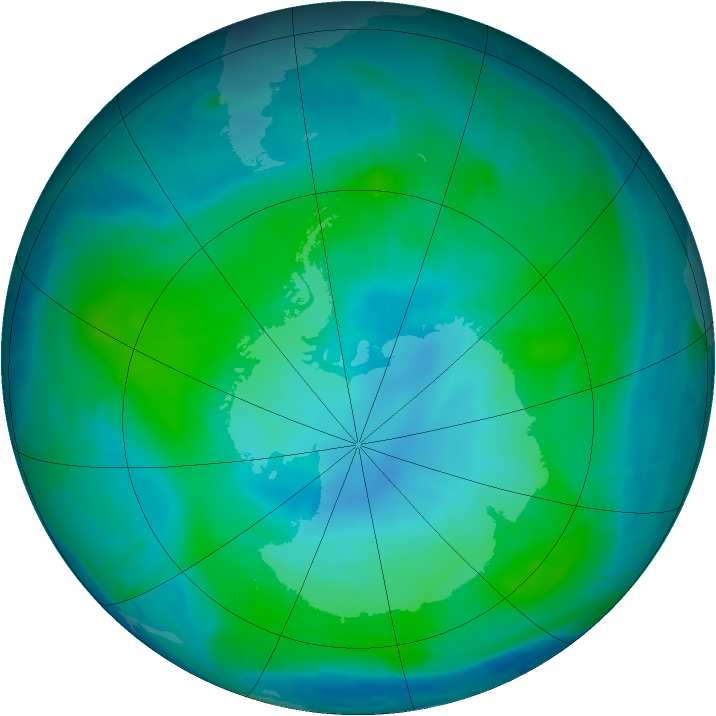 Antarctic ozone map for 02 February 2015